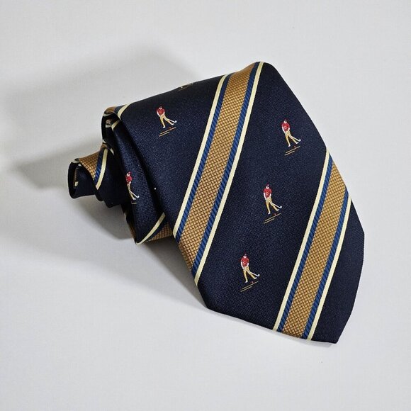 Folkespeare Tie Multicolor Golf Player Textured Britain Made Preppy W3.75 L55 IN - Picture 1 of 16